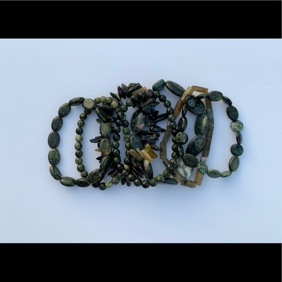 Natural Dark Green Jade & Serpentine Multicolored Gemstone Mixed Bead Bracelets - Picture 9 of 10